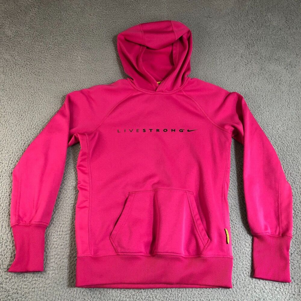 Nike Hoodie Womens Medium Pink Living Strong Therma-Fit Sportswear Pullover Logo